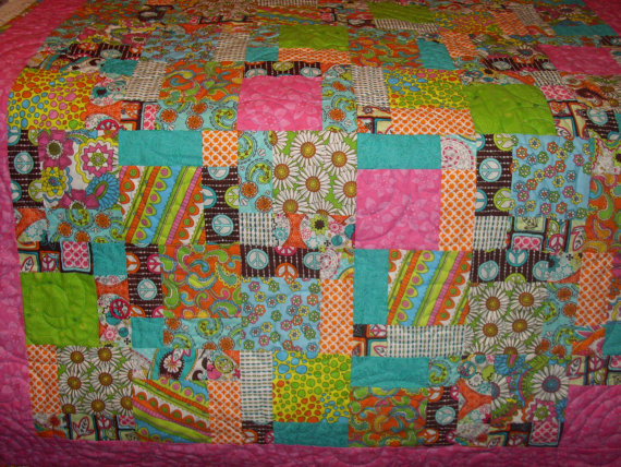 .bright Patchwork Peace Bohemian Lap Quilt Or Blanket